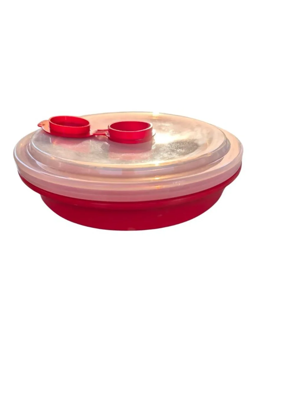 Collapsible Red Microwave Popcorn Maker With Lid & Built-In Measuring Cup
